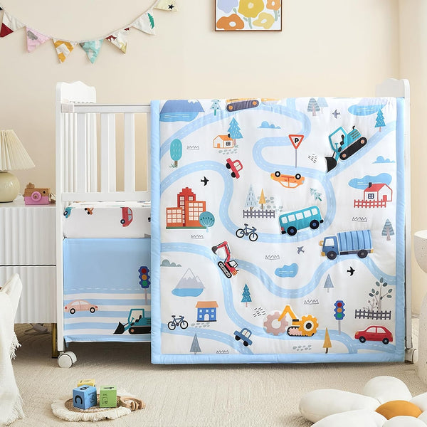 3-Piece Crib Bedding Set for Boys Girls - Ultra Soft & Skin