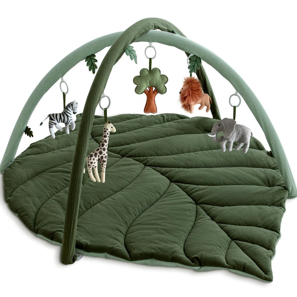 Baby Play Gym with Mat Leaf Shaped, Baby Play Mat with 5