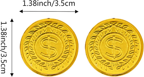 150 Pieces Plastic Play Coins Gold Pirate Treasure Hunt Coins for Kids Party Theme Props Decoration, Party Favor Games