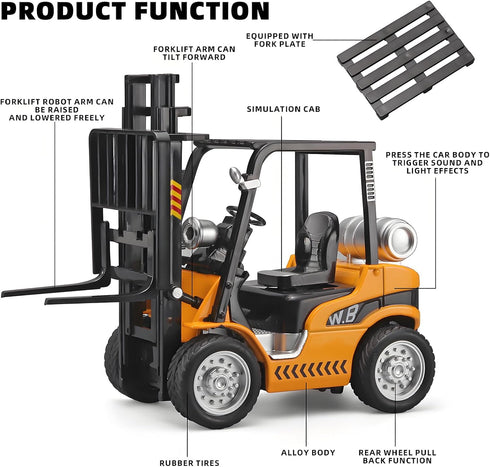 NOVAFUSION 3 Forklift Toys for Kids Construction Truck Forklift,Metal DieCast Forklift Toy,Pull Back Fork Lift Toy