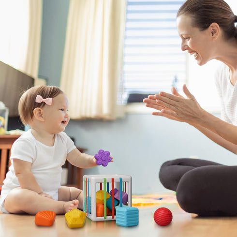 LiKee Toddler Montessori Toys for 1+ Years Old, Baby Infant Toys with 10pcs Sensory Pieces, Shape Sorter for 18+ Months