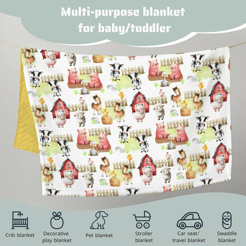 30 40 HawSkgFub Farm Life Barn Animal Mink Baby Blankets Dotted Backing Boy Girl Shower Gift, Cow Horse Sheep Pig Chick