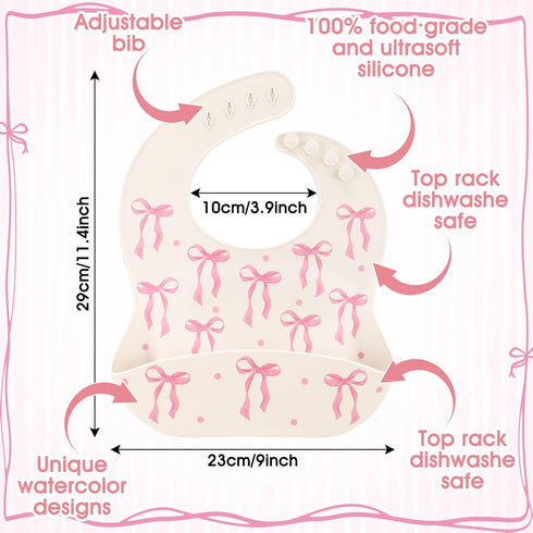 Remerry Silicone Bib for Baby Girls, Pink Waterproof Feeding Bib with Pocket Adjustable for Baby Toddlers Drooling