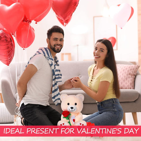 10 Inches Plush Toy, Rose Plush Stuffed Animal Valentine's Day Bear, Heart Rose for Girlfriend, Mother's Day