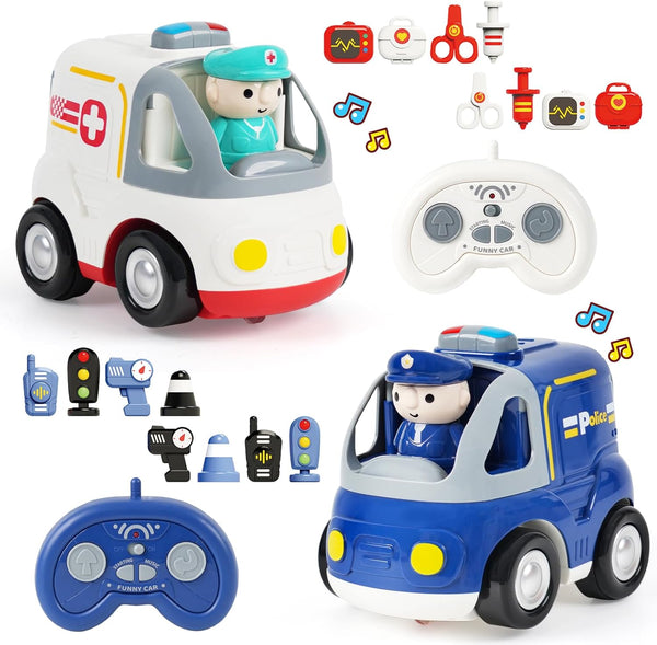 BEMITON 2.4GHz Remote Control Toy Cars for Toddlers - Interactive Police Car