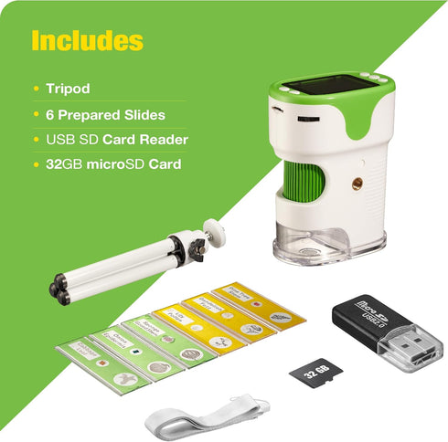 Rechargeable Digital Microscope for Kids, Portable Microscopes with Slides, Learning Educational Toys for Boys & Girls