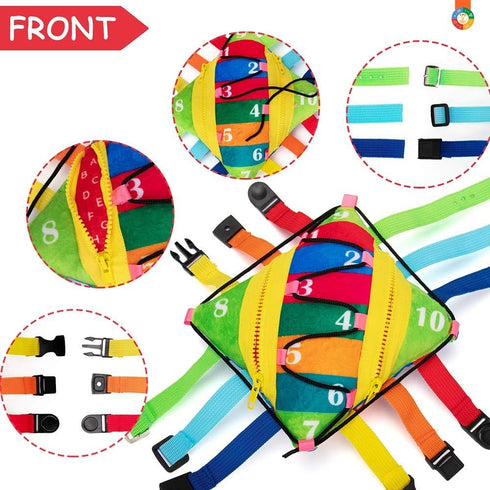 teytoy Sensory Buckle Pillow Toys for Toddlers, Montessori Fidgets, Travel Toys 1-3, Learning Fine Motor Skills &