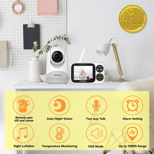 Baby Monitor with Camera and Audio, 3.2" IPS Screen Video Monitor, No WiFi, Night Vision, Portable with 1000ft Range