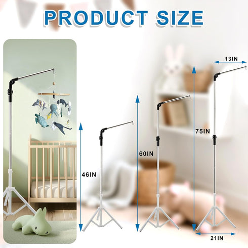 Quynhni 56-78" 180 Baby Crib Mobile Arm,Mobile Hanger for Crib Adjustable Height Top Can Rotate Suitable for Baby Girls