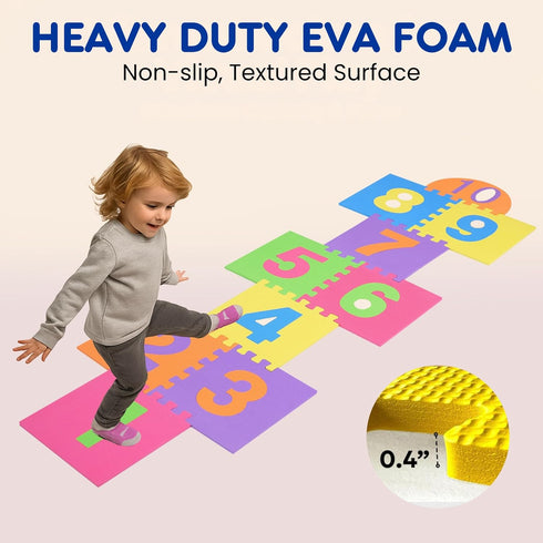 10 (12" 12" Hopscotch Playmat Foam Interlocking Puzzle Floor Mat - Large Number Tiles by Square Blocks)