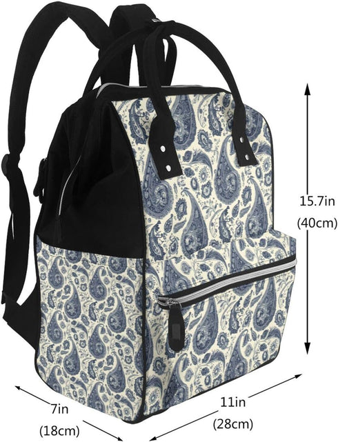TZTTZT Backpack, Mommy Vintage Blue Paisley Print Diaper Bag Toddler Baby Girl Boy Diaper Bag for Mom Dad, Bags Travel