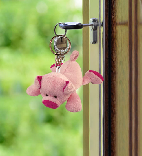 Puzzled Pig Plush Keychain, Soft Farm Life Animal, Pink Pig Charm Keyring, 4 Inches