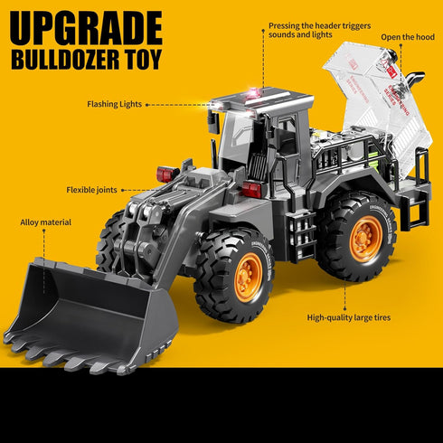 Pupu Pig Bulldozer, Bulldozer 3+ Kids Metal Construction Toys - Upgraded Construction Vehicle with Lights and Sounds