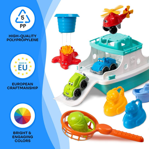 utoyz Set 17 2 1 Ferry Boat Kids Bath Toy Pcs Toddler Pool Toys with Stacking Cups, Toy Ferry Boat, Train, Cars & A