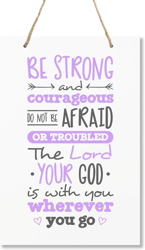LifeSong Milestones Be Strong and Courageous Joshua 1:9 Wall Decorations for Kids, Nursery, 8” x 12” (Purple)