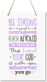 LifeSong Milestones Be Strong and Courageous Joshua 1:9 Wall Decorations for Kids, Nursery, 8” x 12” (Purple)