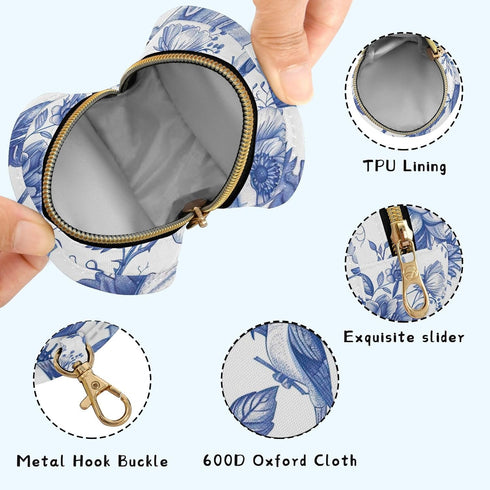 YETTASBIN Blue Flower Portable Pacifier Holder Case with Metal Hook Buckle & Zipper for Diaper Bag and Stroller