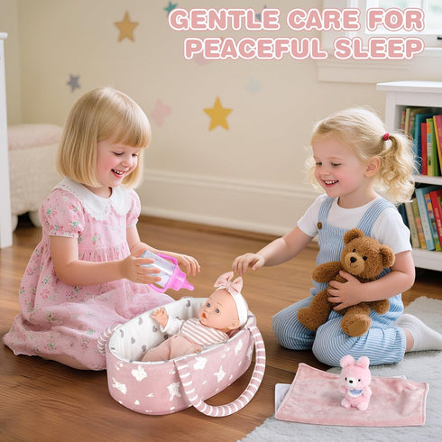 12'' Playset 11PCS Set Dreamon Baby Doll with Carrier Bassinet Bed, Baby Doll Accessories Includes Pacifier, Blanket