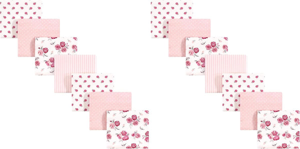 Hudson Baby Unisex Baby Cotton Flannel Receiving Blankets Bundle, Cream Rose, One