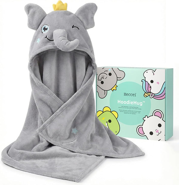 HECCEI Toddler Hooded Bath Towel Large Plush Baby Bath Wrap Adorable Grey