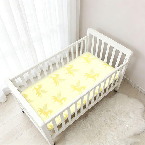 miaozhen 1 Pack 52x28 Cotton Baby Crib Sheets Soft Comfy Ghothic Pegasus Pastel Yellow Boy Girl Crib Sheet for Nursery