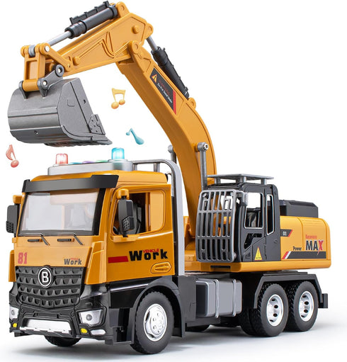 TAKGUD Excavator Toy for Boys 3-5 Year Old, 10.2" Digger with Lights and