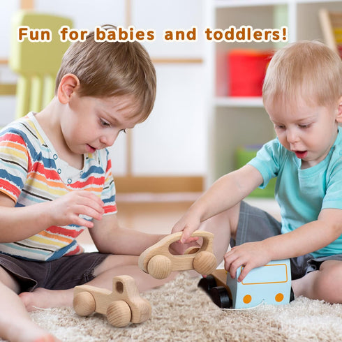 TOY Life Wooden Cars for Toddlers 1-3 - Montessori Toys for Babies, Baby Rattle Wooden Toy Truck