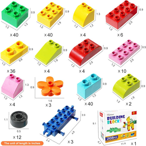208 Set 3+, Piece Large Building Blocks - Classic Big Bricks Compatible with All Major Brands, STEM Educational Toys