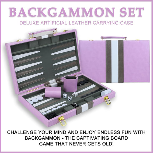 Backgammon Sets 15 inch Backgammon Sets Backgammon Set for Adults, Purple Classic Board Game with Premium Leather Case