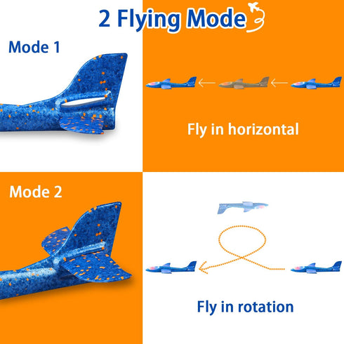 2 Pack LED Light Airplane, 17.5" Large Throwing Glider Plane - Flying Toy for Kids, Gifts for 3-9 Years Old, Outdoor