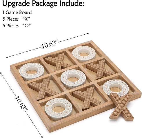 NIKKY HOME Tic Tac Toe Game Coffee Table Decor, 10.6 Inch Rustic Wooden Board, Wood & White