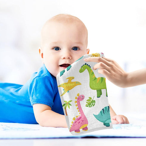 12 12 5 Pack Cartoon Dinosaur Baby Muslin Washcloths Cute Burp Cloths Soft Absorbent Baby Wash Cloth Fingertip Face