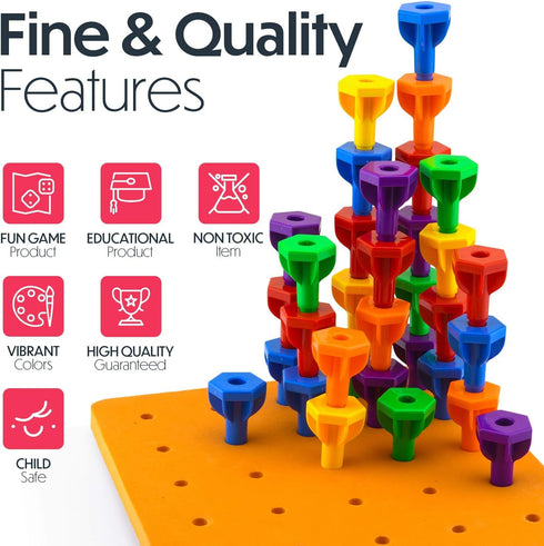Jumbo Pack Pegs Board Game Set | 48 Pegs + 2 Boards & Storage Bag for Motor Skills, Sorting, Counting, Therapy