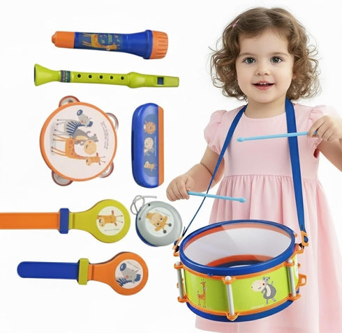 LITTLE FUN TIMES Toddler Musical Instruments Toys, Kids Drum Set, Percussion, Harmonica,