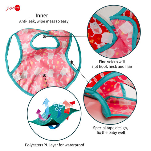 Joyo roy Mess Proof Baby Bibs, Waterproof Toddler Bibs for Baby Girl 3-10 Months, Soft Machine Washable