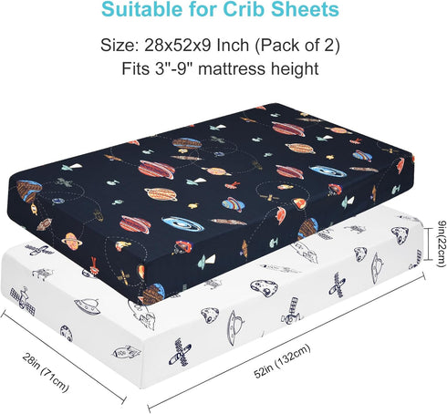 2 Pack Girls,28x52x9in PHF Soft Space Crib Sheet Fitted, Silky Comfy Breathable Polyester Baby Sheets for Boys Fits