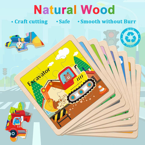 2-4, 9 3-5, 2-4 Wooden Puzzles for Toddlers Pieces Vehicle Jigsaw Puzzles for Kids Ages Toddler Toys for Preschool