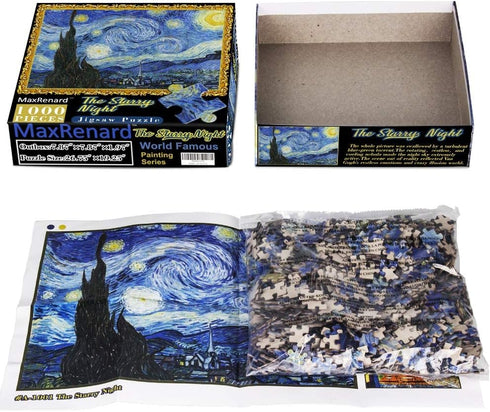 MaxRenard Starry Night Puzzle 1000 Pieces, Van Gogh Artwork Jigsaw Puzzle for Adults, Family Game