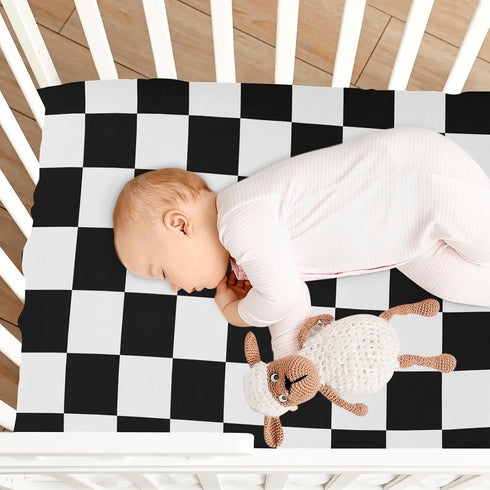 Emelivor Pack 52x28IN Checkerboard Plaid Crib Sheets for Boys Girls and Play Sheets Breathable Mini Crib Sheets Fitted