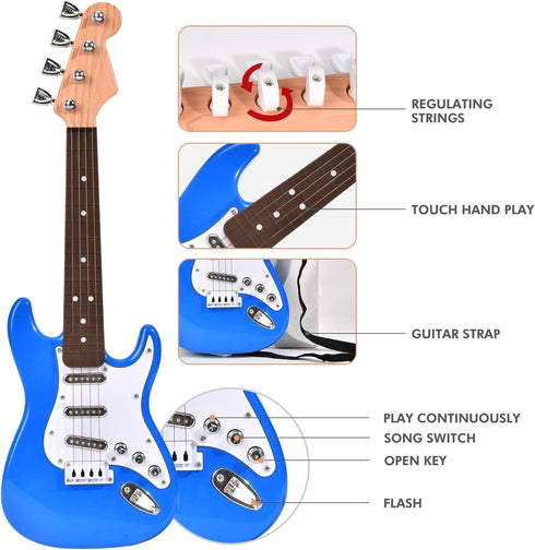 Huang Cheng Toys 16inch Mini Guitar Toy for Kids and Beginners, Electric Guitar with Strap for Toddlers and Boys