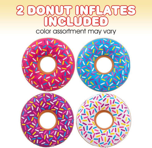 ArtCreativity Set of 2 Colorful 28 Inch Donut Tube Inflates, Durable Water Pool Toys for Kids, Birthday Party Supplies