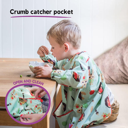 Tidy Tot Long Baby Bib, Mess Proof Long Sleeve Feeding Smock with Large Food Catcher Pocket, Waterproof