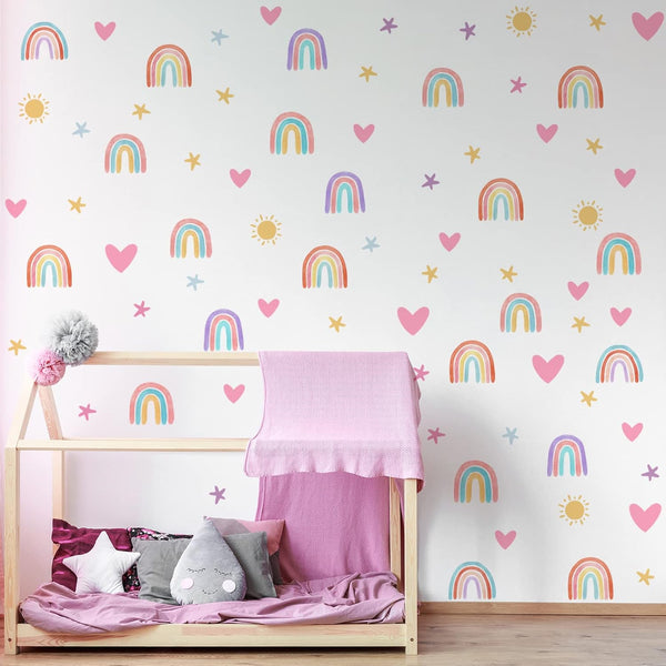 Epakh Rainbow Wall Decor Stickers, Small Rainbow Decal Watercolor Heart Star Sun Stickers for Baby Bedroom Nursery