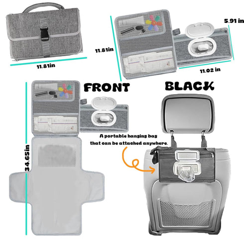 Slxypater Portable Diaper Changing Pad - Waterproof Travel Baby Changing Pad Mat with Wipe Dispenser Pocket & Stroller