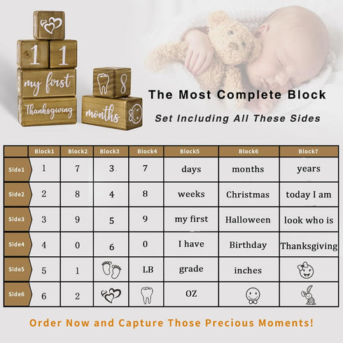 GIRVEM Set Countdown, 7 Baby Monthly Milestone Blocks for Boy or Girl, Milestones Age Photo Block for Baby Shower