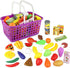 Click N' Play Grocery Cart & Pretend Food Set for Kids, 32pcs Plastic Fruits & Vegetables + Shopping Cart