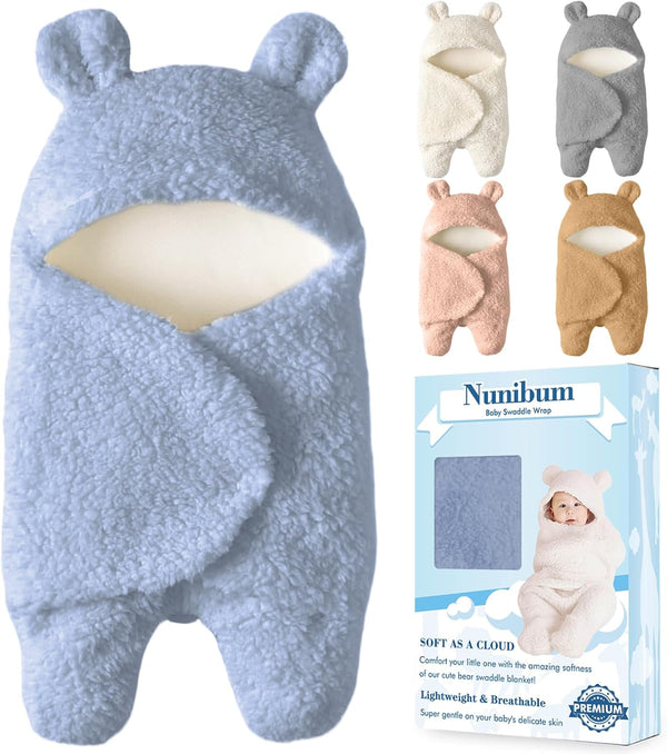 Nunibum Baby Swaddle Blanket Boys Girls Cute Bear Plush Essential Receiving Blanket