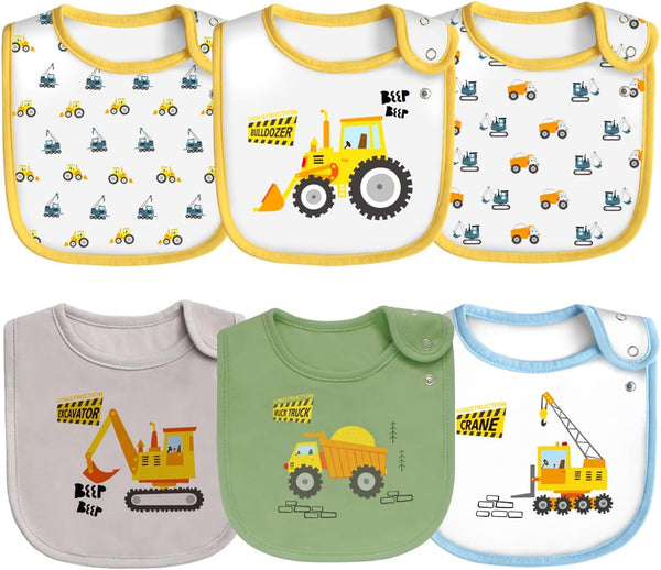 Maiwa 6 Pack Waterproof Cotton Baby Bibs - Snaps for Baby Boys Girls Teething, Drooling, and Feeding