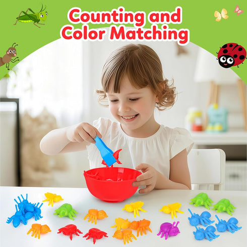 Counting 3 4 5 Insects Matching Toys with Sorting Bowls and Games Dice Montessori Preschool Educational Activities