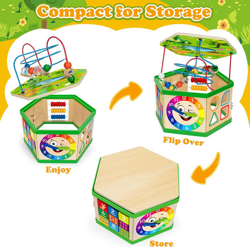 Wooden Activity Cube for 12-18 Month Boys & Girls - 7-in-1 STEM Montessori Learning Toys, Ideal 1st Birthday Gift (Pink)